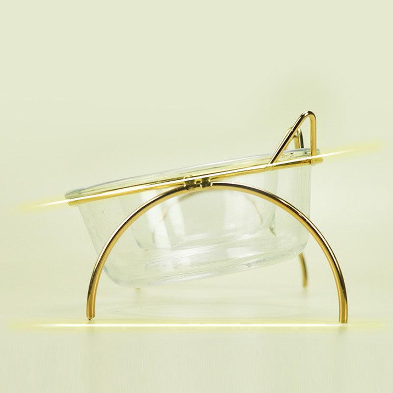 Sparkling Glass Cat Bowl With Elevated Metal Rack