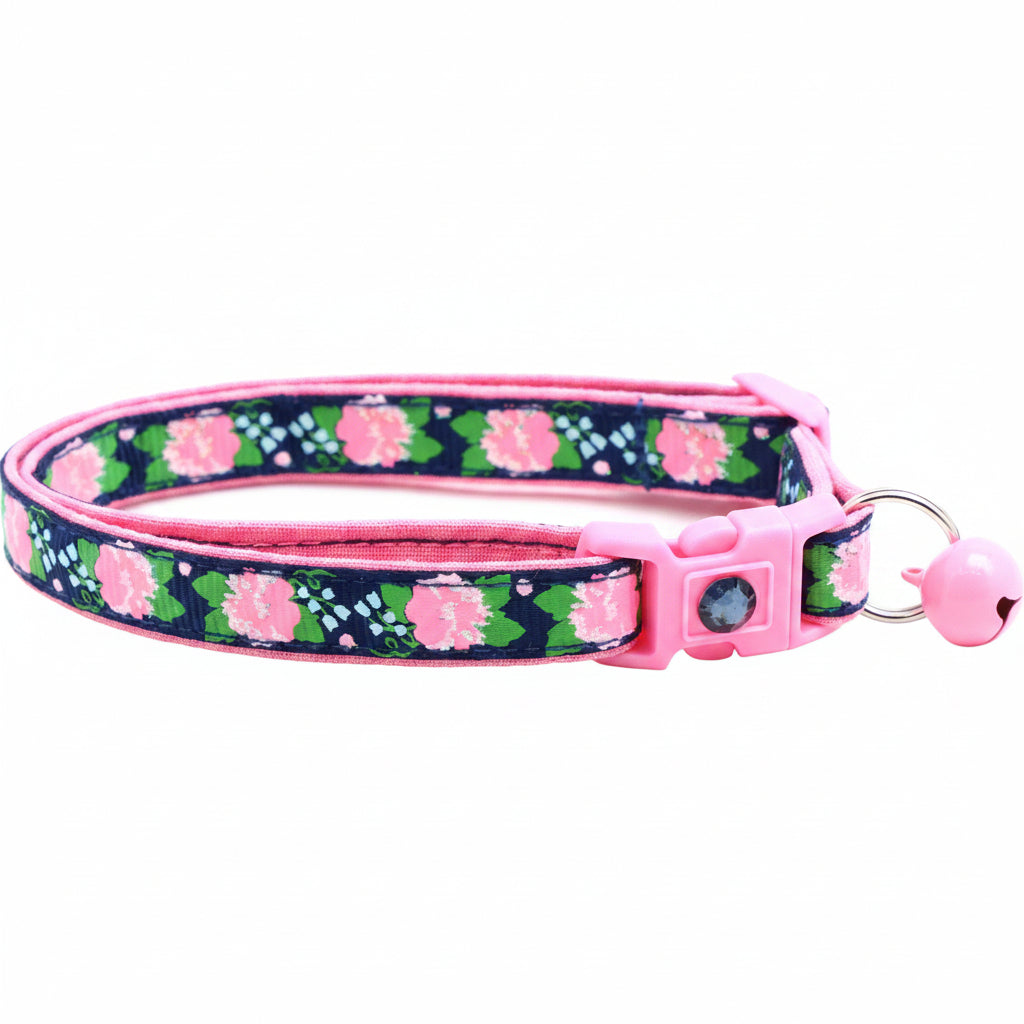 Pink Carnations on Navy Cat Collar