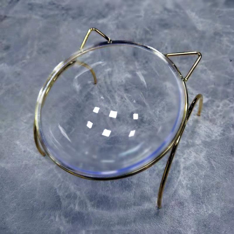 Sparkling Glass Cat Bowl With Elevated Metal Rack