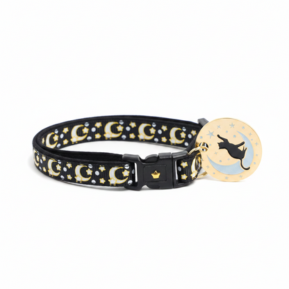 Gold Moons and Stars on Black V2 Cat Collar