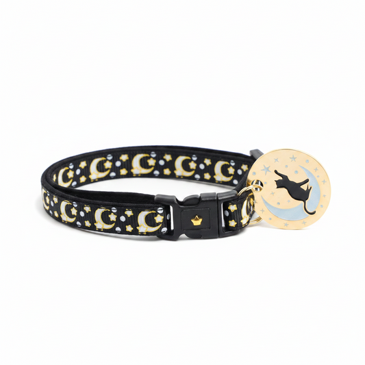 Gold Moons and Stars on Black V2 Cat Collar